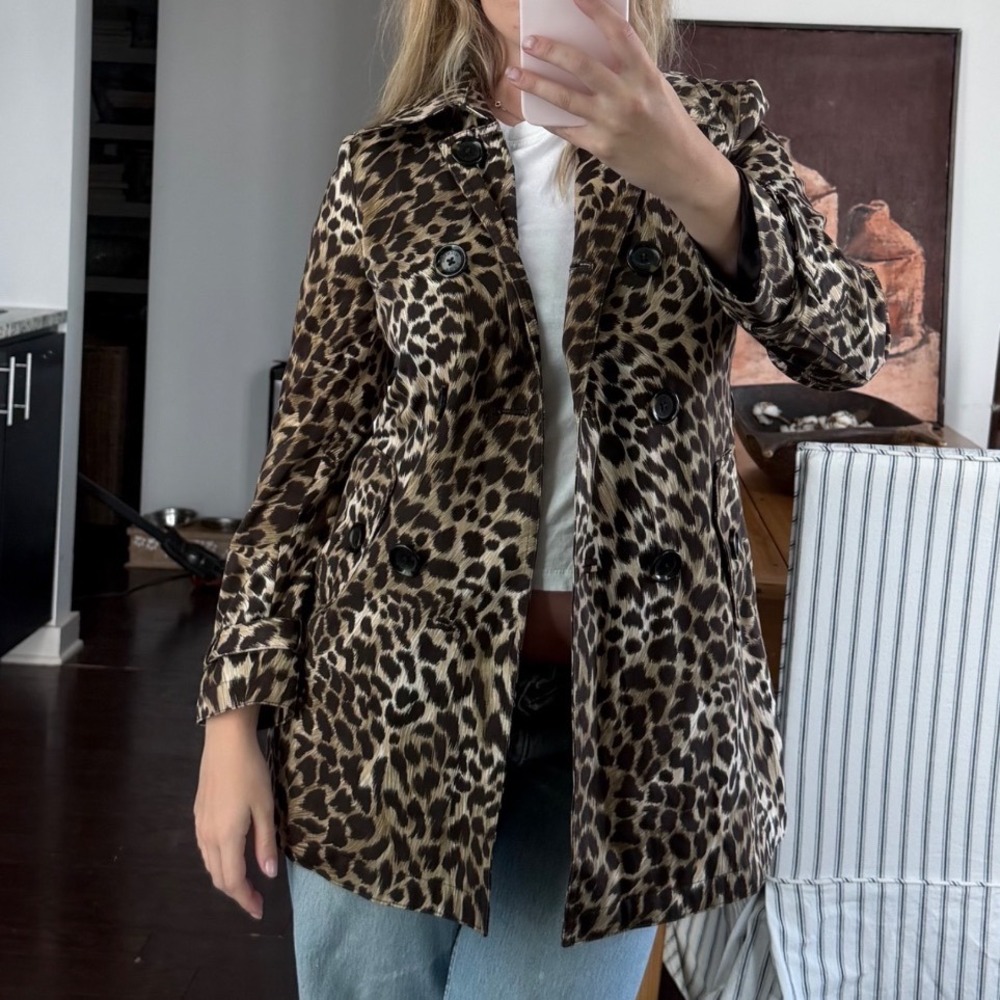 Michael Michael Kors Leopard Print Trench Coat Size Small